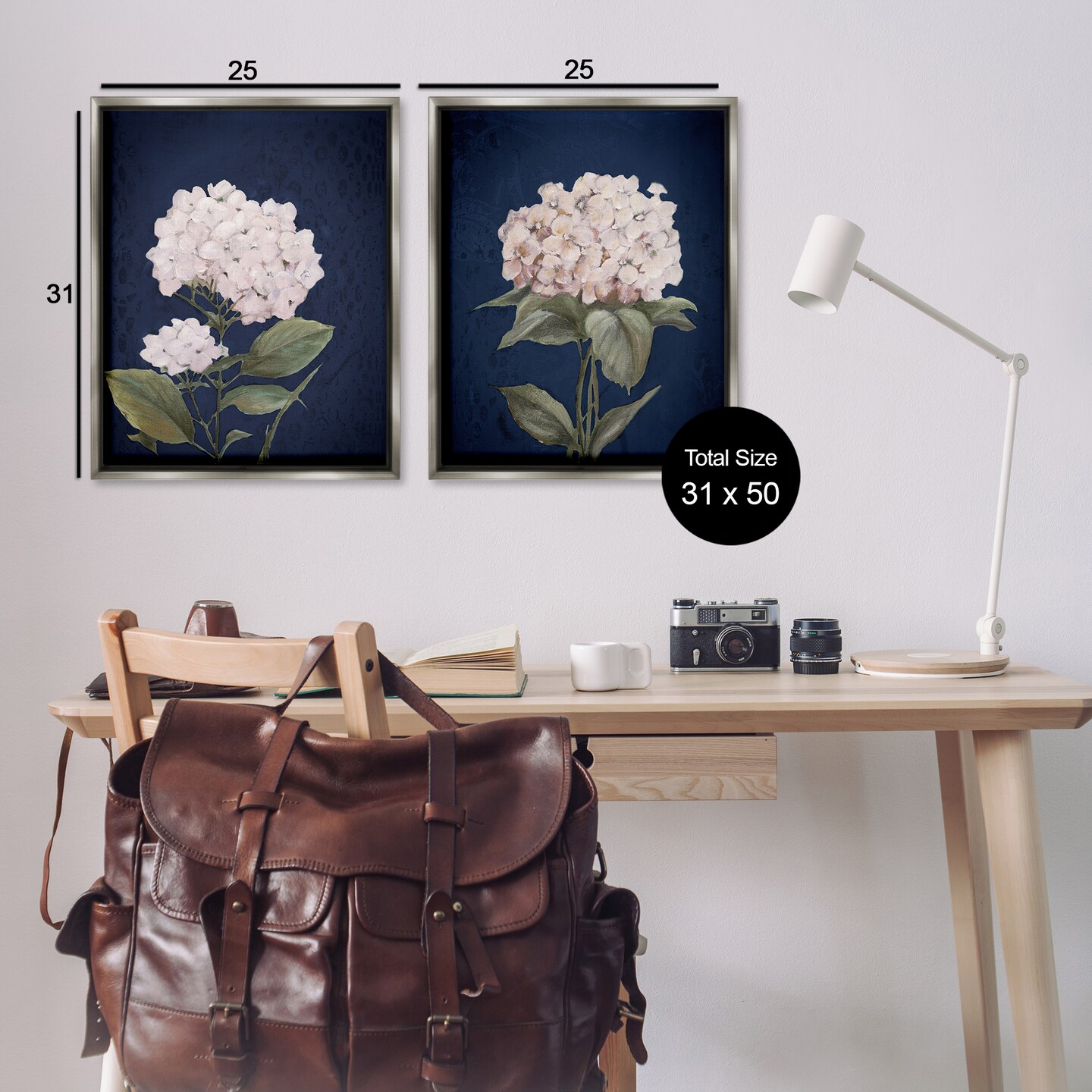 Stupell Industries Hydrangea Flower on Blue 2 pc Framed Floater Canvas Wall Art Set Design by Patricia Pinto