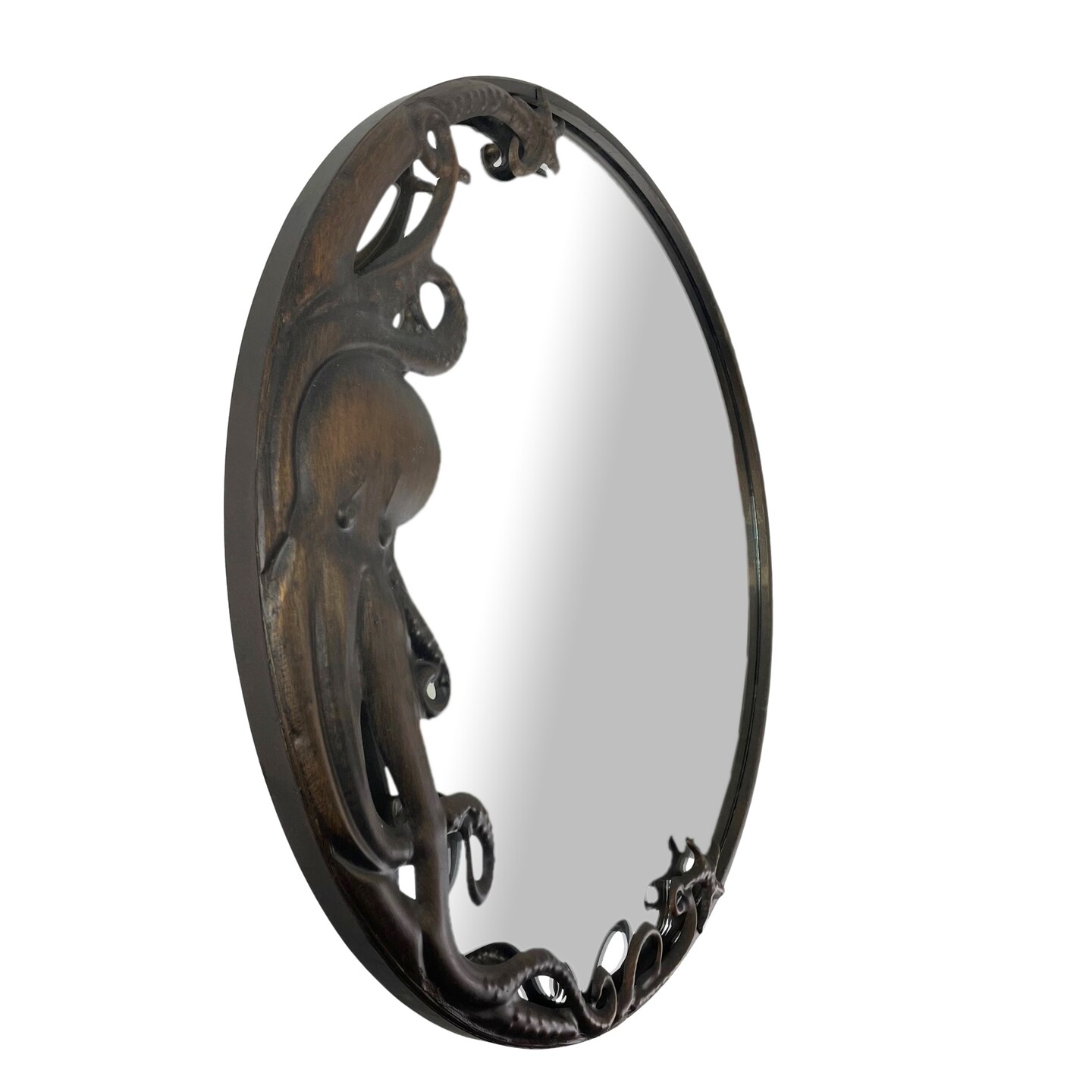 Bronze Finish Nautical Wall-Mounted Mirrors, 20-Inch Decorative Accent Set – Coastal Mermaid & Octopus Designs, Elegant Focal Points for Living Room or Bathroom Décor