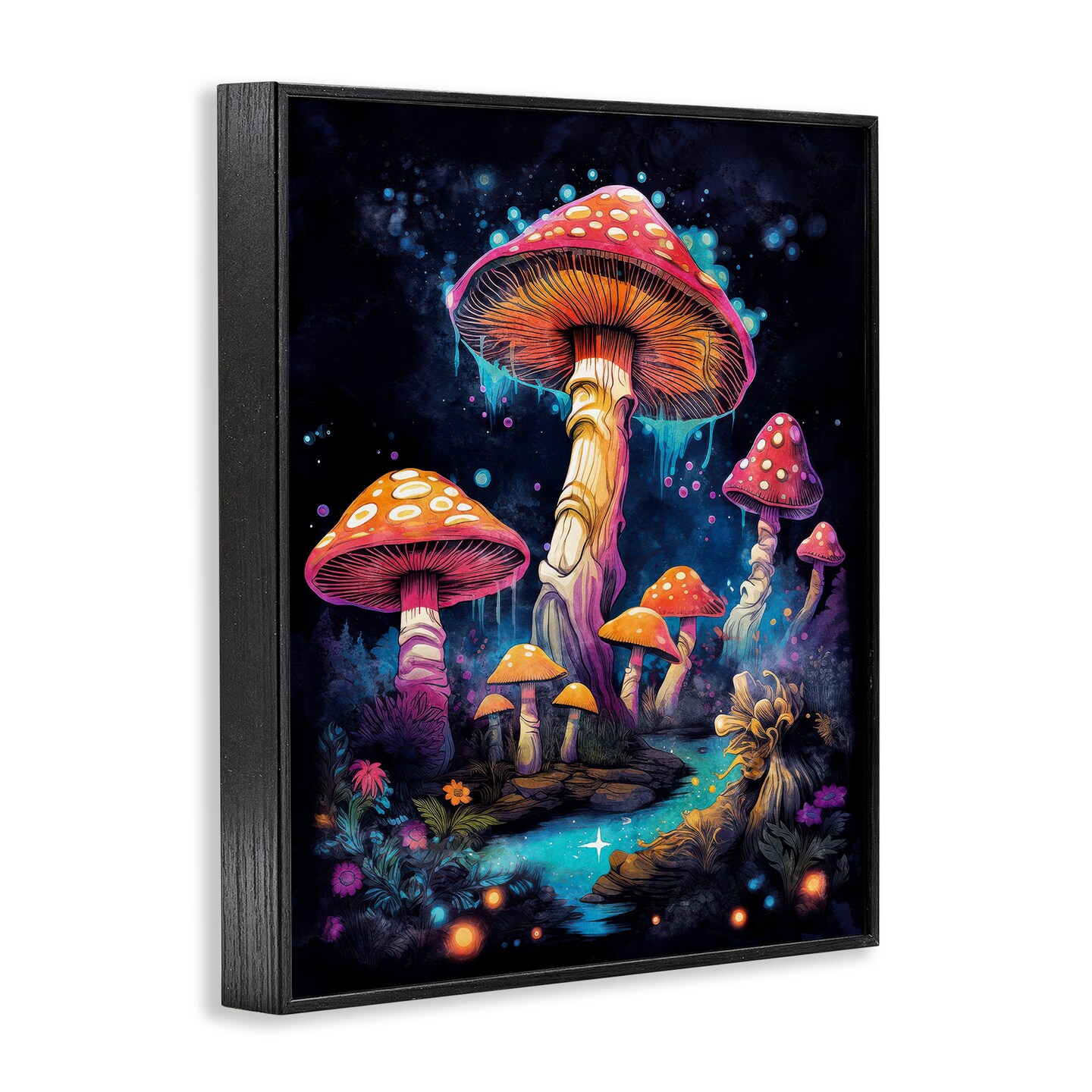 Stupell Industries Psychedelic Mushroom Scene Framed Giclee Wall Art Design by Nina Blue