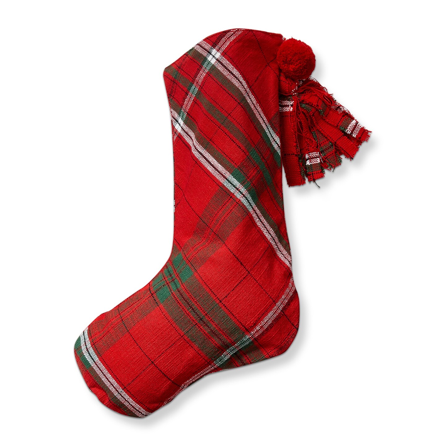Sleigh Ride Plaid Holiday Stocking Red Multi Cotton Machine Wash 10.5 in x 10.5 in x 0.5 in Perfect for Christmas