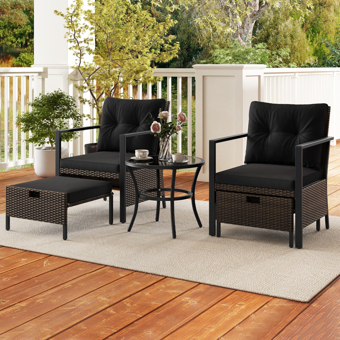 5 Piece Outdoor Furniture Set with Glass Topped Coffee Table - 27" x 25" x 33"
