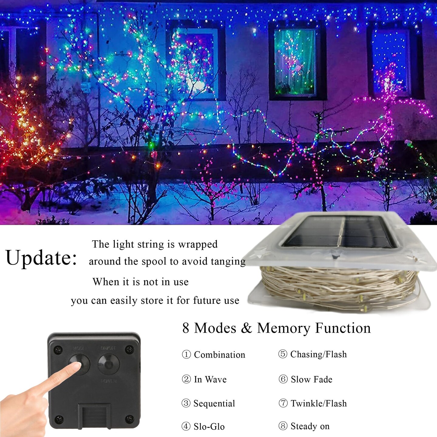 Joomer Solar String Lights Outdoor, 2Pack Total 100FT 300LED 8 Modes Solar Fairy Lights,Waterproof Lights for Tree, Patio, Garden, Outdoors Decoration (Multicolor)