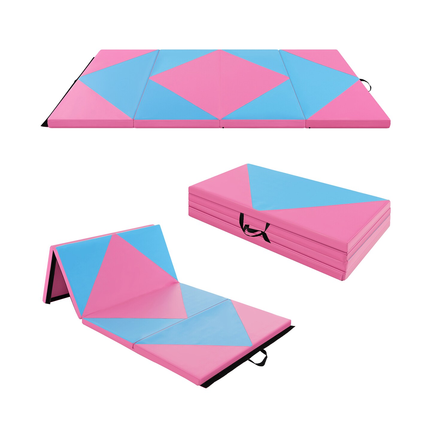 8 Feet PU Leather Folding Gymnastics Mat with Removable Zippered Cover and Hook and Loop Fasteners