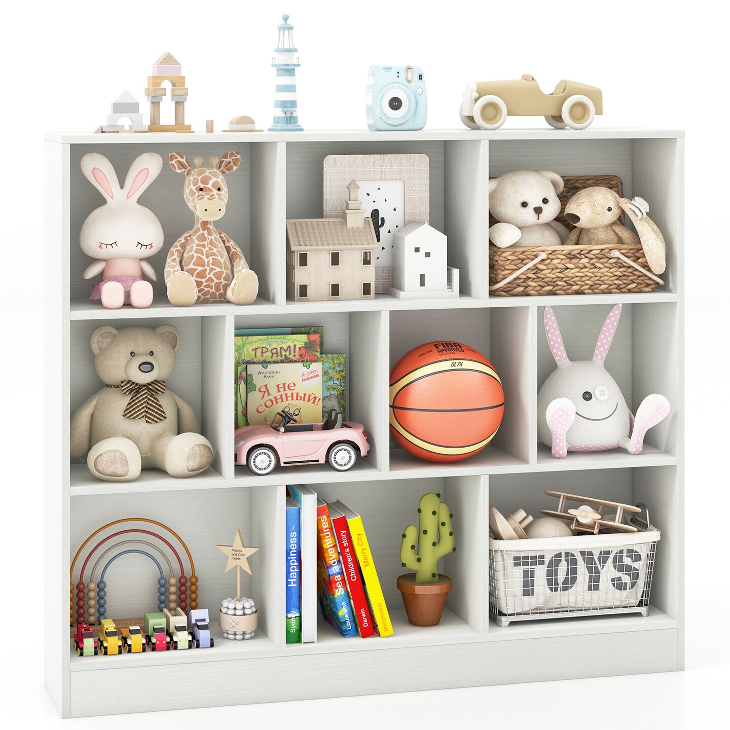 Wooden Toy Storage Organizer with 10 Cubes for Kids