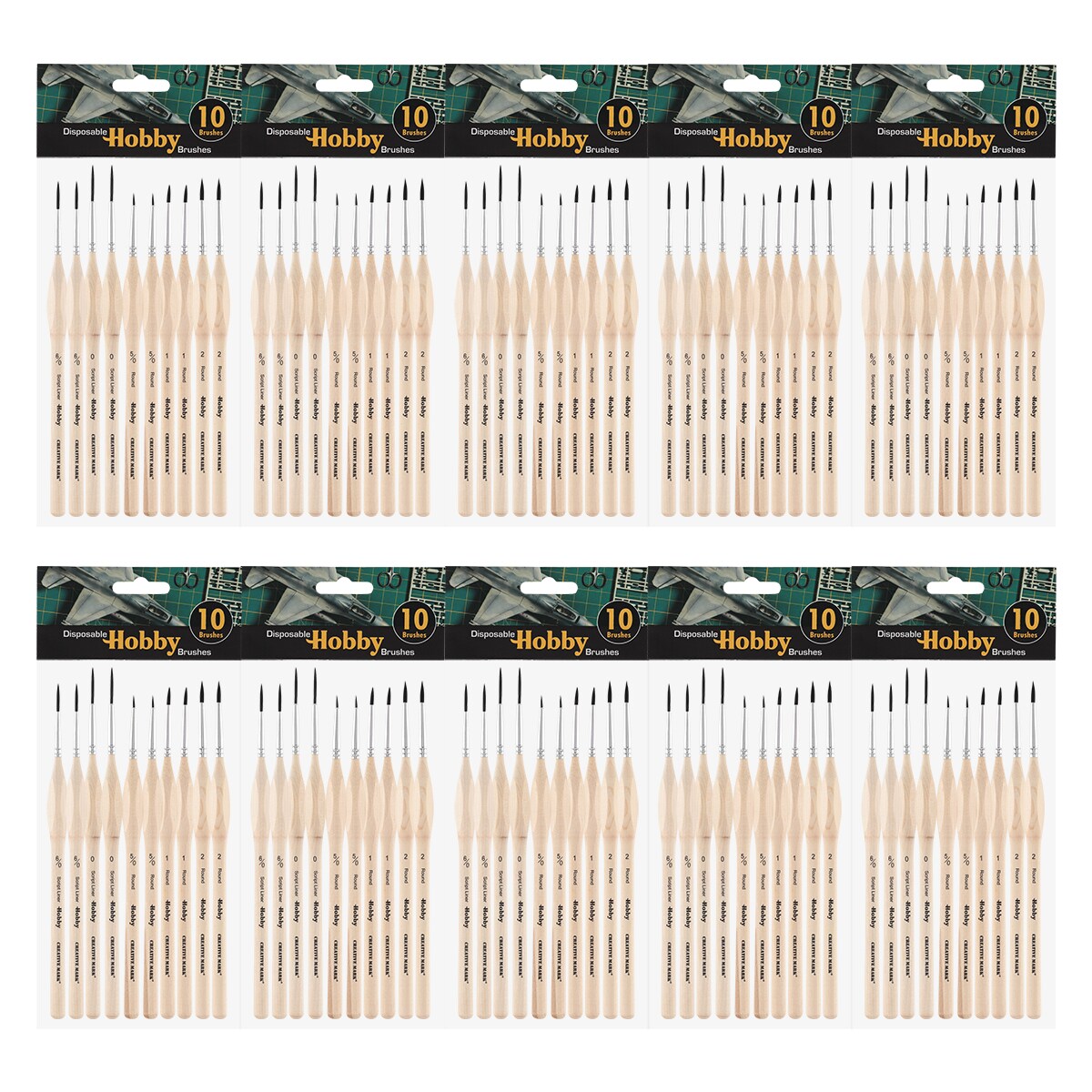 Creative Mark Disposable Detail Brushes - 100 Pack - Disposable Hobby Brushes for One-Time Use Painting, Commissions, Miniatures, Crafts