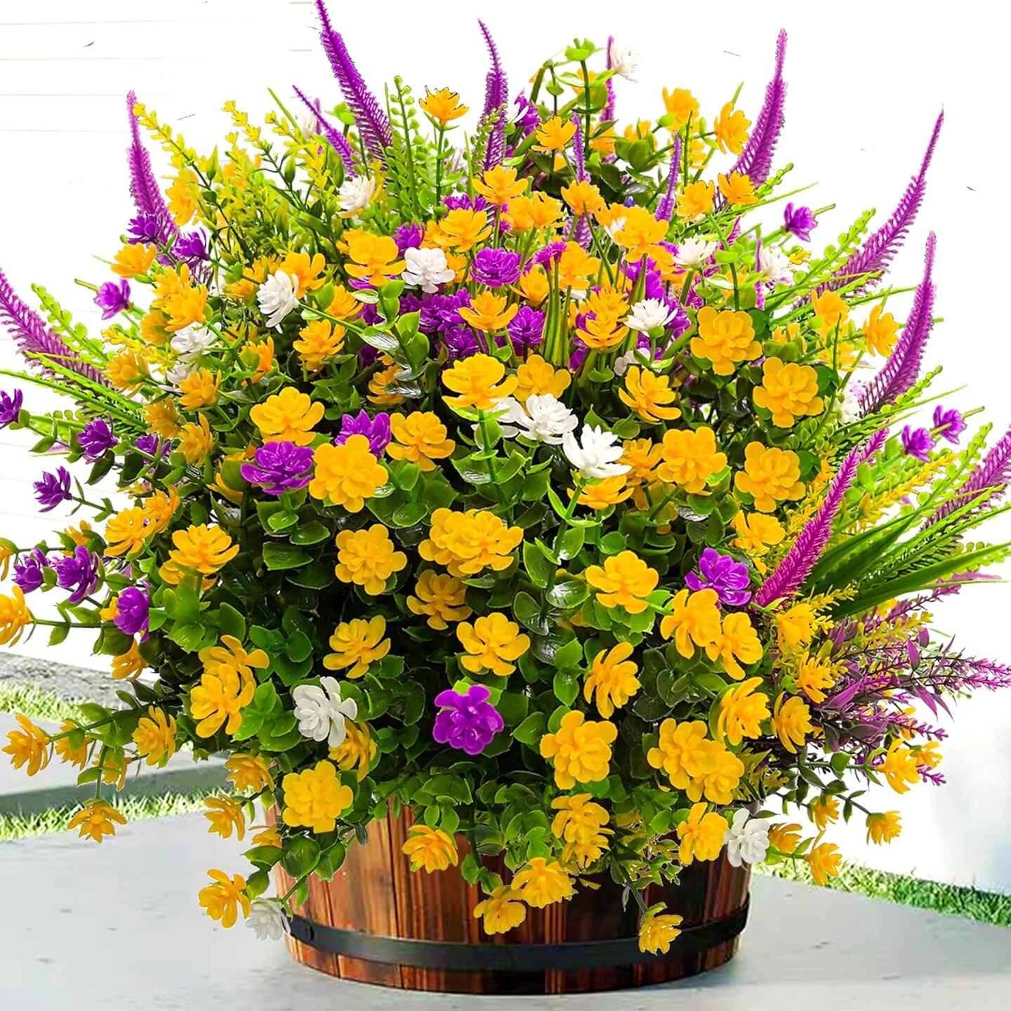 Artificial Flowers for Outdoors Fake Faux Flowers, 20 Bundle Artificial Plants Outdoor UV Resistant Fake Plants Spring Summer Decor, Realistic Faux Plants Shrubs Greenery for Porch Window Box Garden