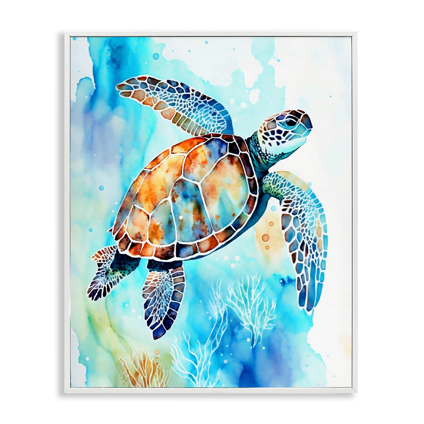 Stupell Industries Watercolor Style Sea Turtle Framed Giclee, design by LSR Creative Studio