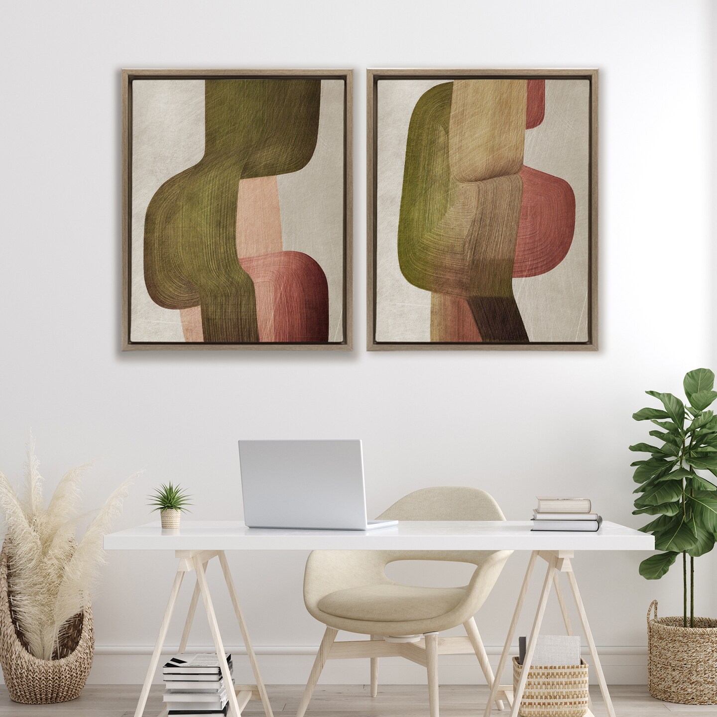 Stupell Industries Metal Brush Curvatures 2pc Floating Frame Set, design by 1x