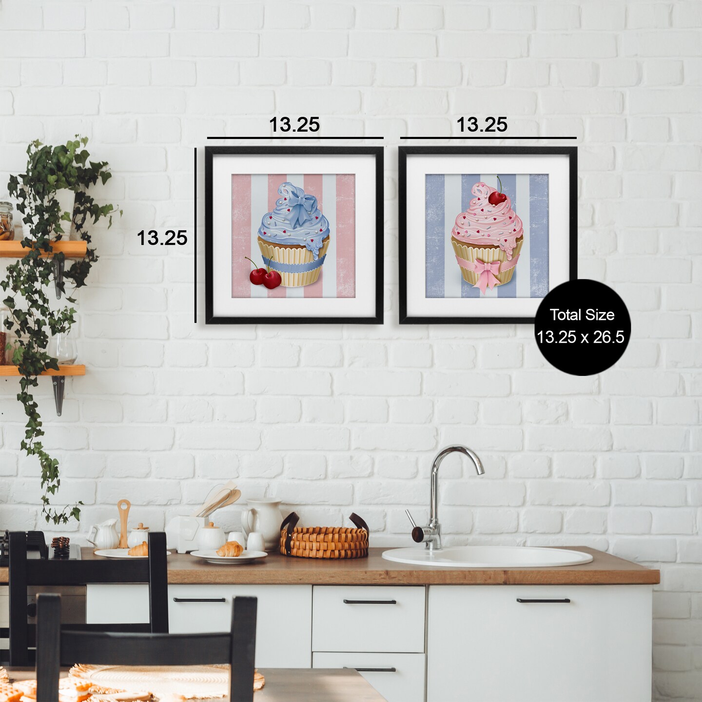 Stupell Industries Pink & Blue Cupcakes 2pc Framed Print Under Glass Set, design by Lori Mosley