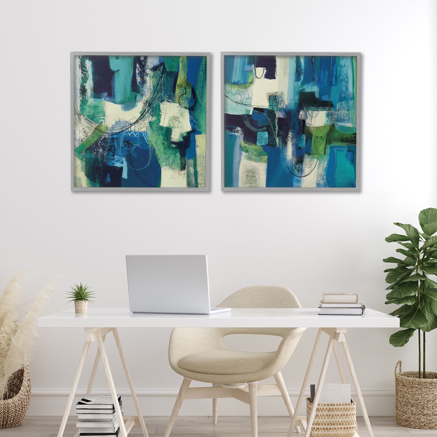 Stupell Industries Blue & Green Abstracts 2pc Framed Giclee Set, design by Maurizio Piovan