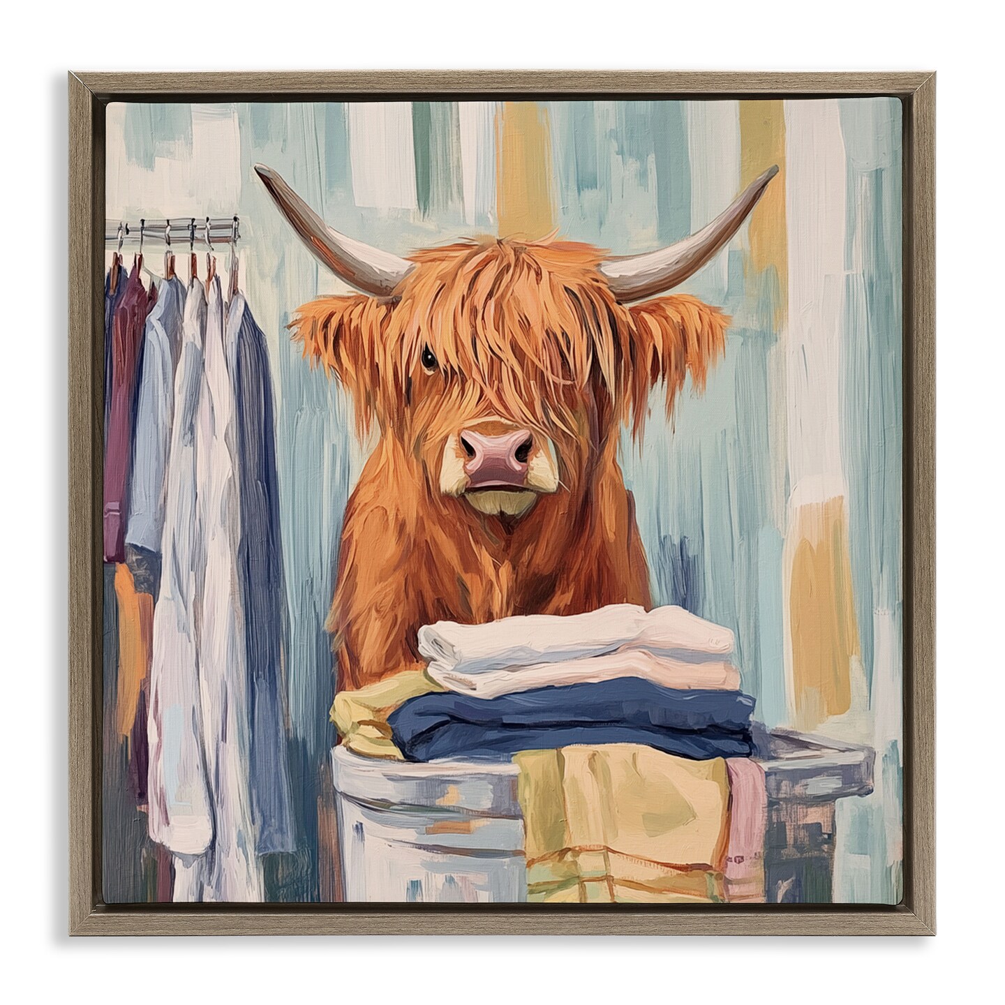 Stupell Industries Folding Fun Laundry Cow Floating Frame, design by ...