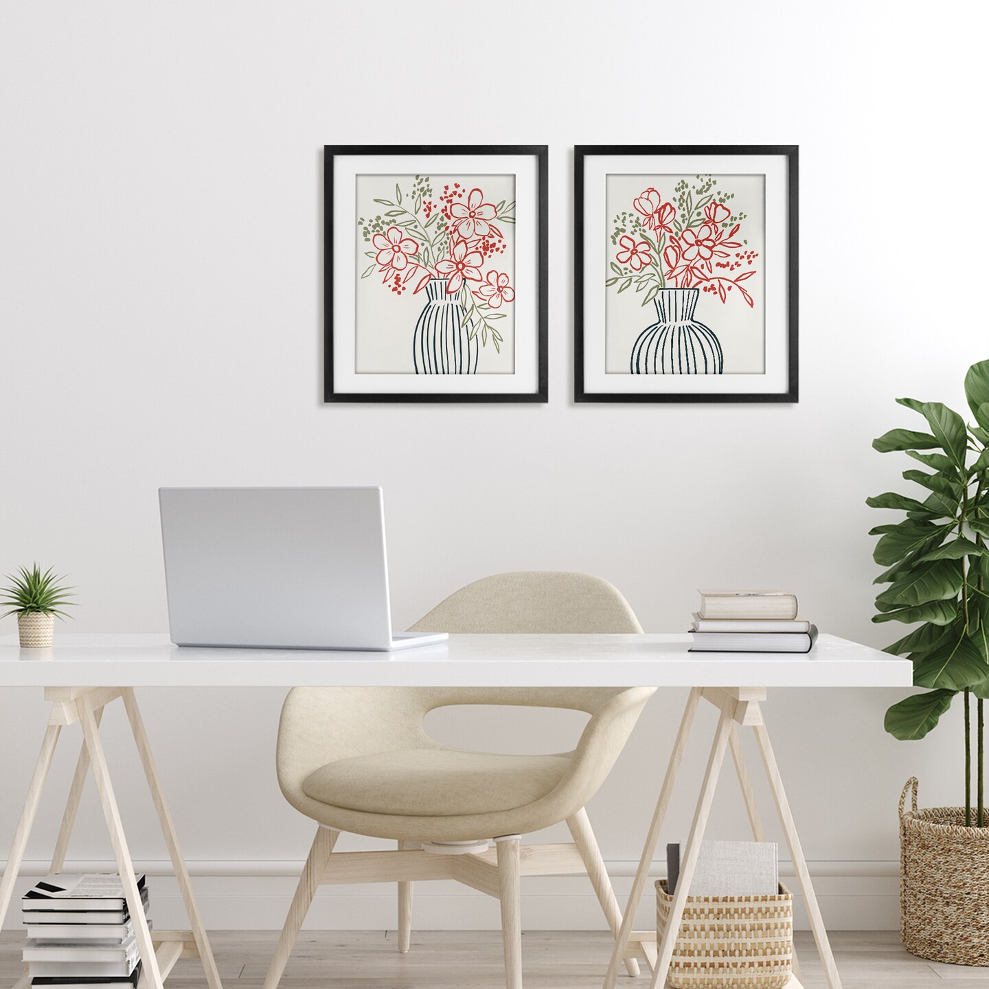 Stupell Industries Botanical Outline Simplicity 2pc Framed Print Under Glass Set, design by Aria K.