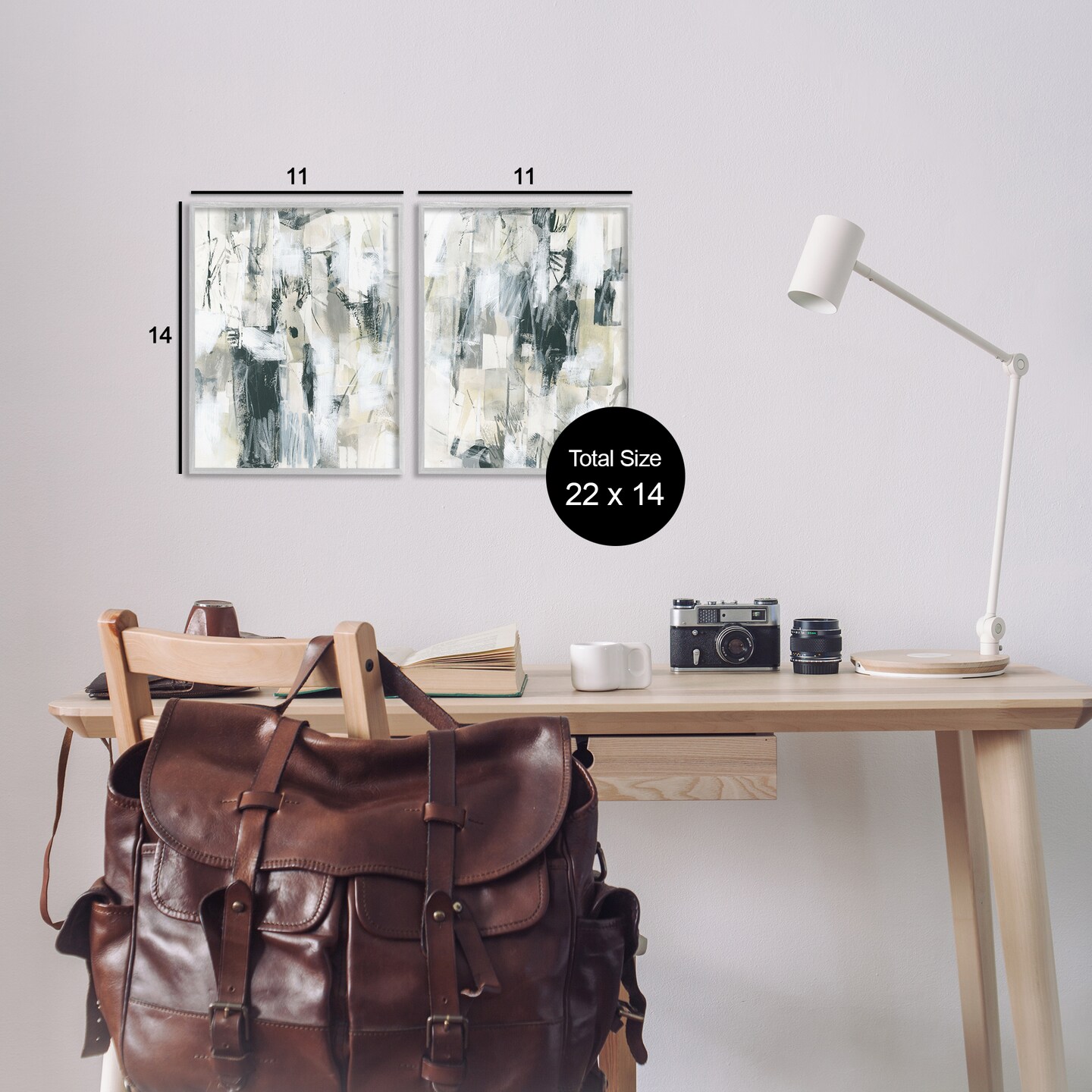 Stupell Industries Abstract Charcoal and Beige 2 pc Framed Giclee Wall Art Set Design by June Erica Vess