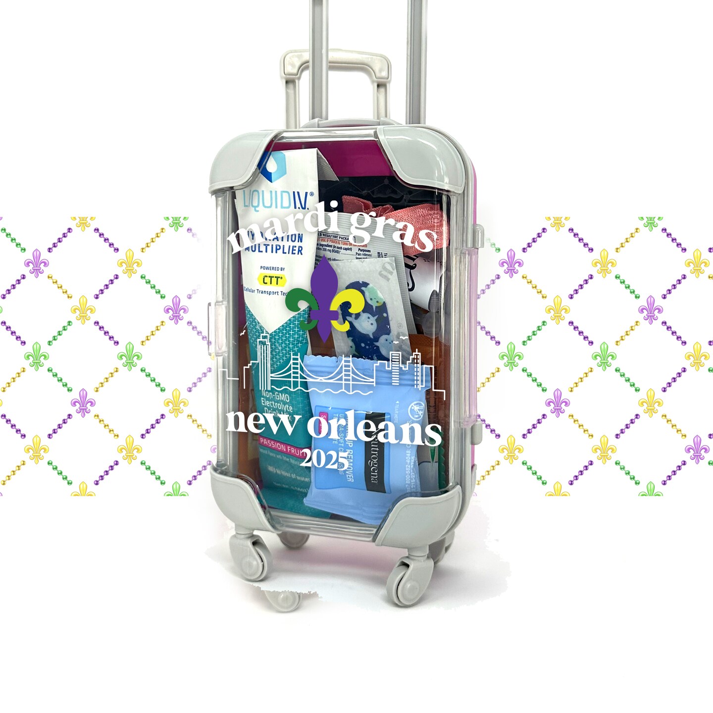Mardi Gras Mini Suitcase Hangover Recovery Kit: Party Favors for