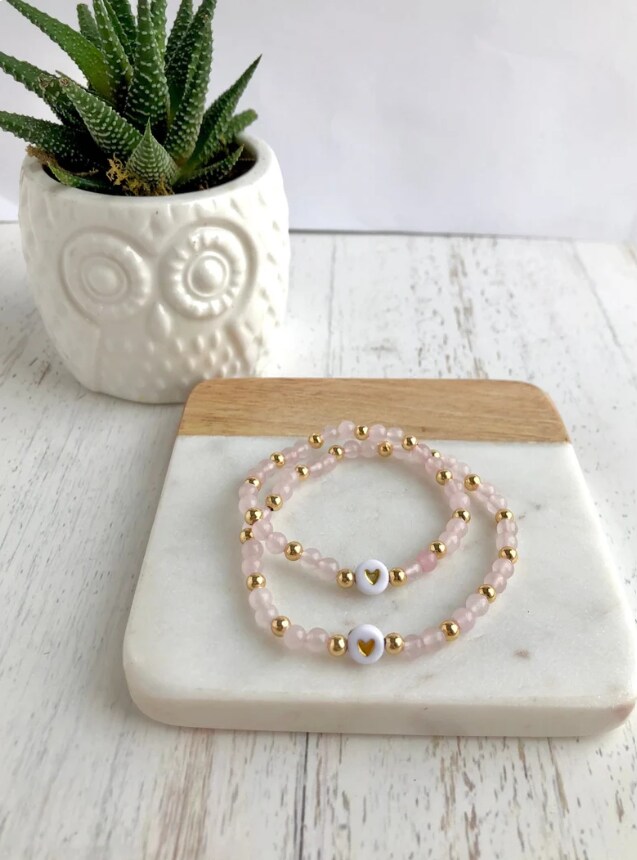 Pink Mother Daughter Bracelets, Mama Mini Bracelet Set, Mom