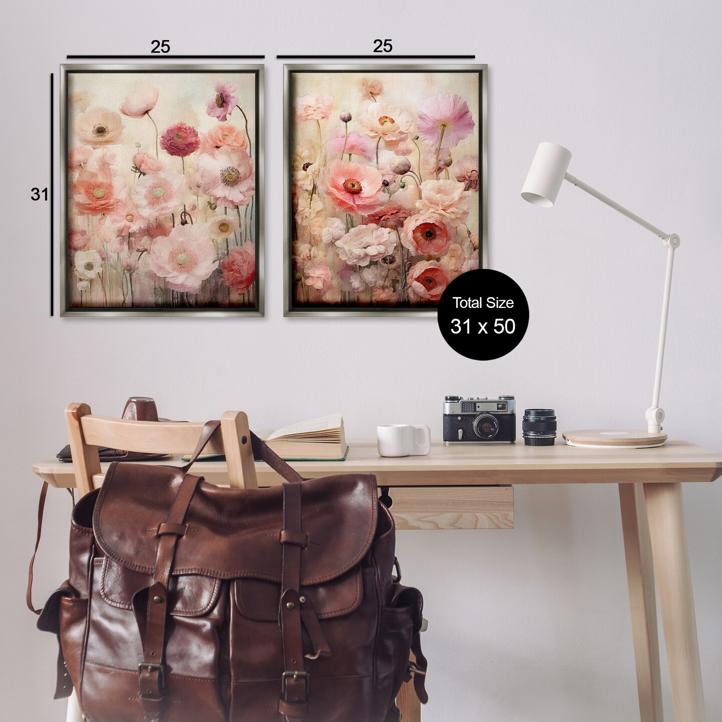 Stupell Industries Pink Blush Floral Field 2 pc Framed Floater Canvas Wall Art Set Design by RileyB