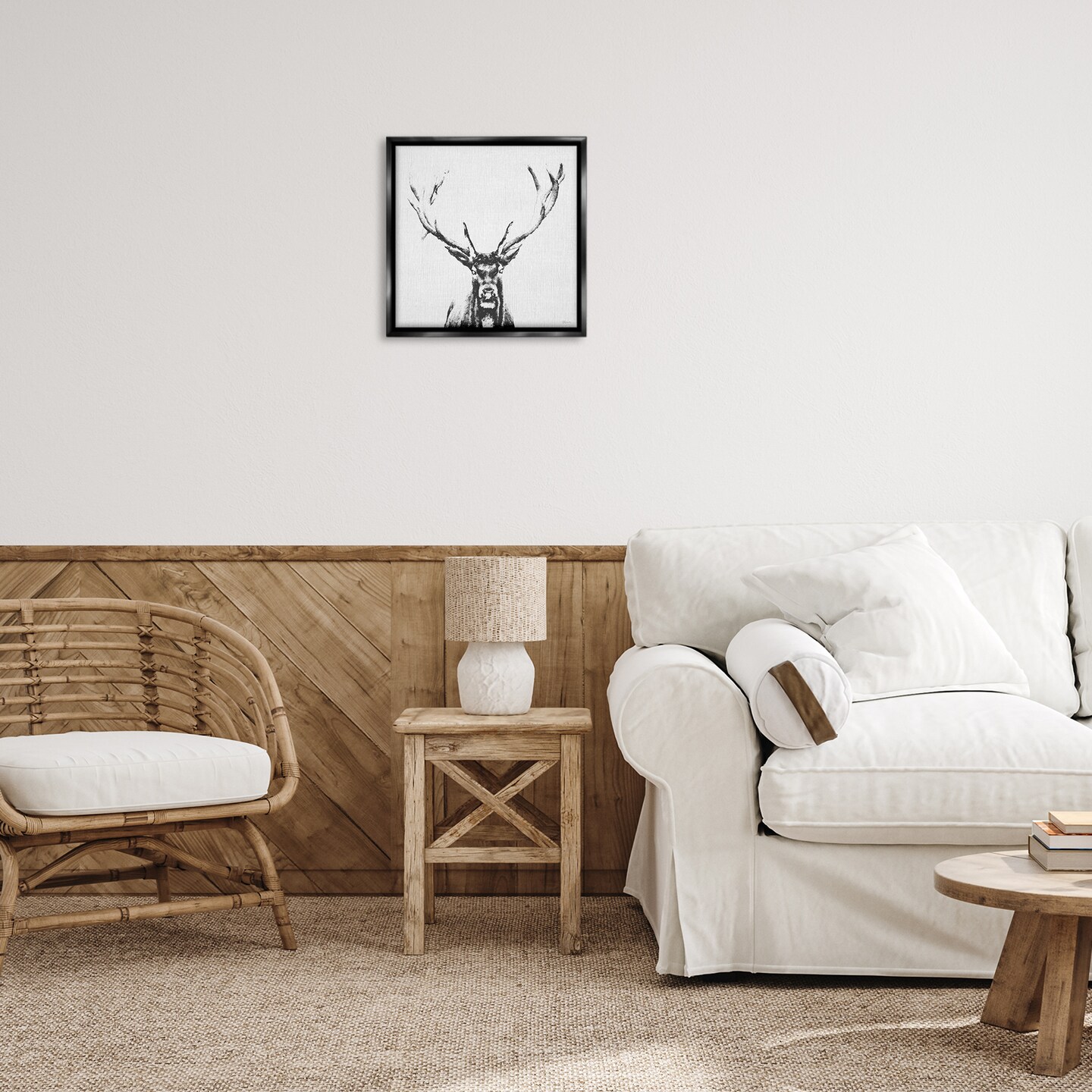 Stupell Industries Stag Sketch in Grey Framed Floater Canvas Wall Art Design by Katrina Craven