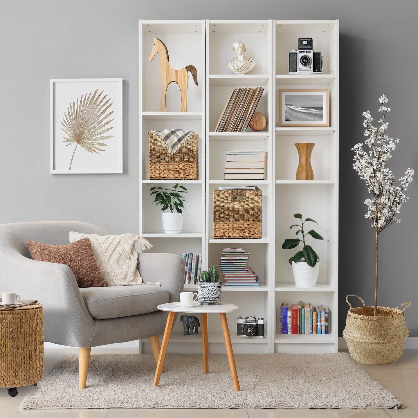 Casafield Mixed Weave Storage Basket Sets, Natural Woven Hyacinth Seagrass Wicker Storage Cube Bins for Bathroom, Bedroom, Laundry, Pantry, Shelves