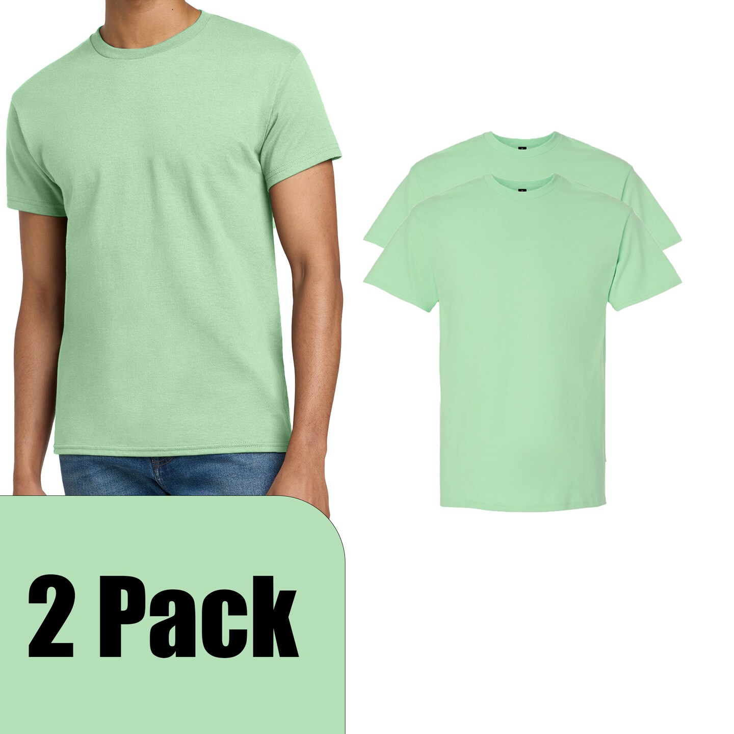 Gildan Men's Ultra Cotton T-Shirt Craft Bundle, Adult Mint Green Blank Tee for DIY Printing, S–5XL