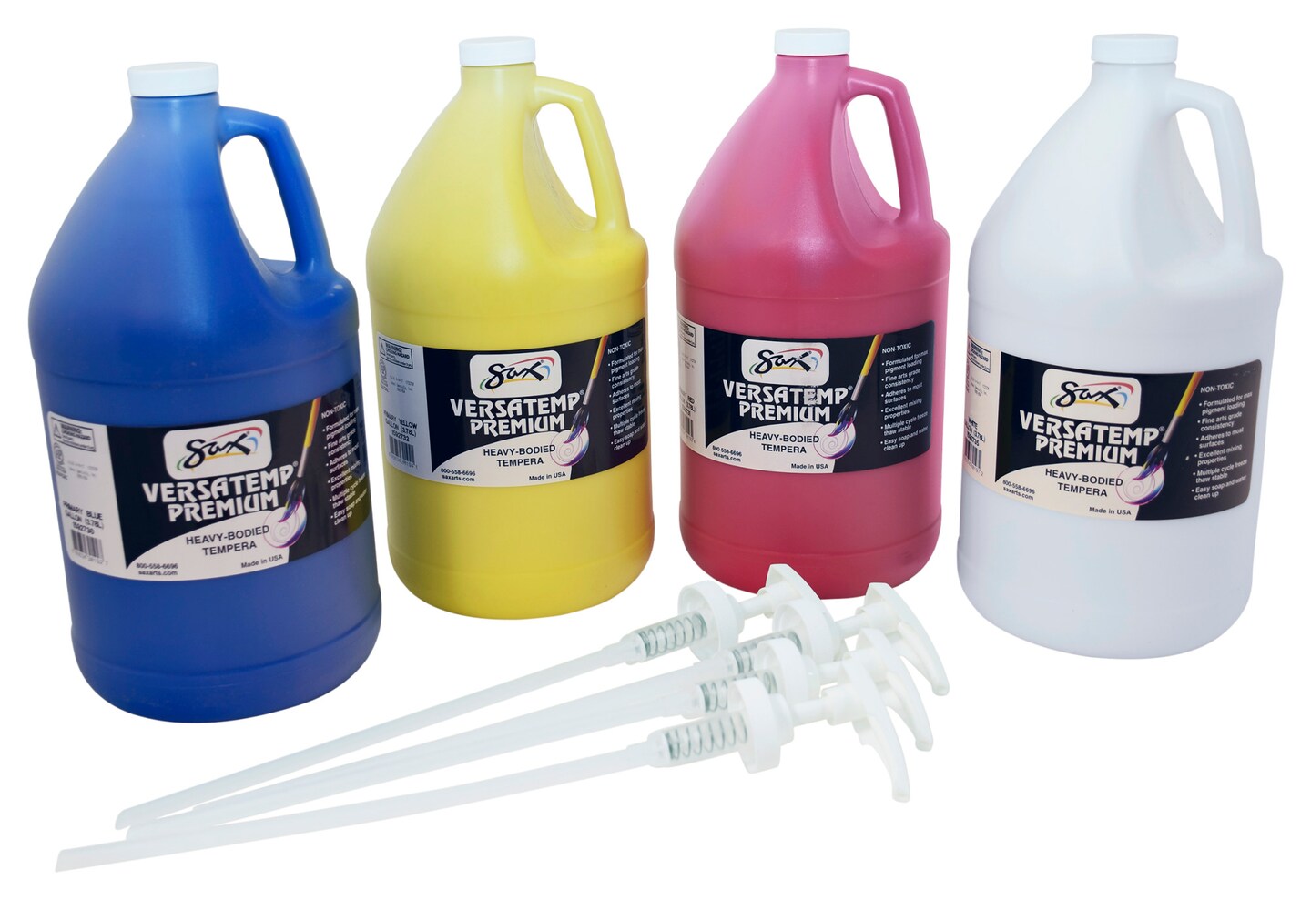 Sax Versatemp Premium Heavy-Bodied Tempera Paint Kit with Pumps, 1 Gallon Bottles, Assorted Colors, Set of 4