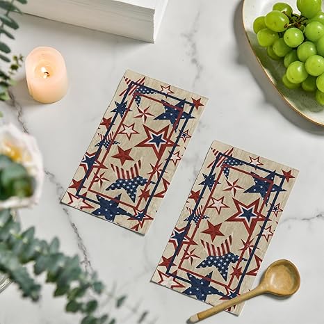50 Disposable Paper Decorative Guest Napkins, 4th of July Patriotic Independence Day Vintage American Star Memorial Day Hand Towel for Party Lunch Dinner Kitchen Bathroom