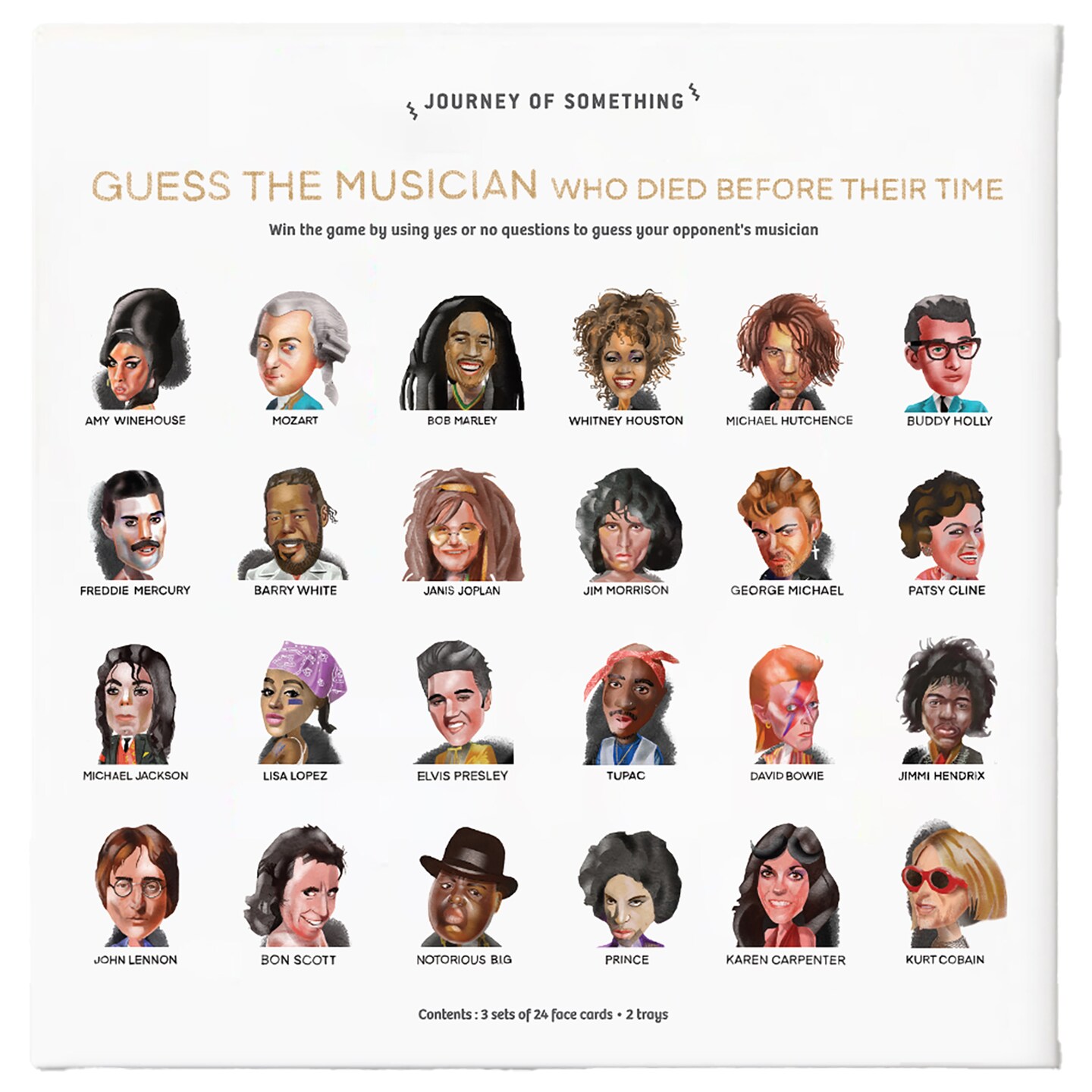 Journey of Something: Guess The Musician - Who Died Before Their Time, Guessing Game, Ask Yes-No Questions, Iconic Character Cards, Age 14+, 2 Players