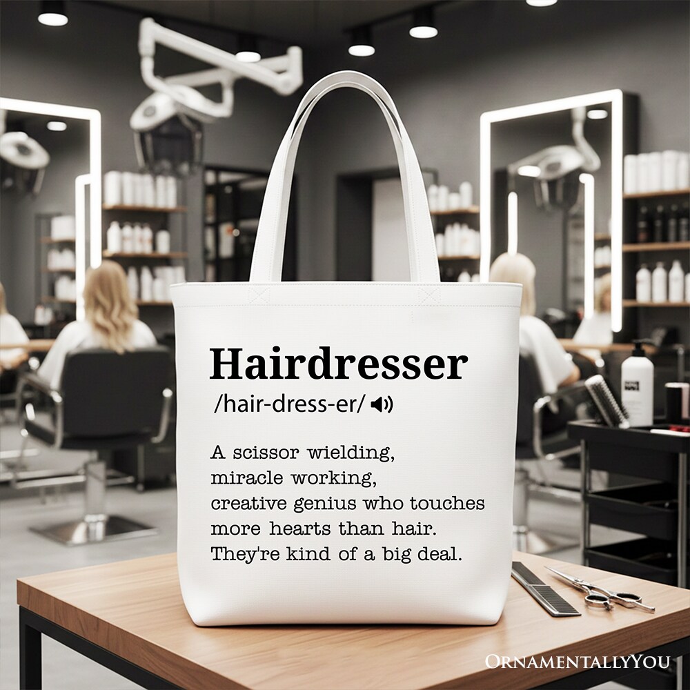 Hairdresser Definition Canvas Tote Bag, Funny Gift Shopper for Creative and Talented Stylists