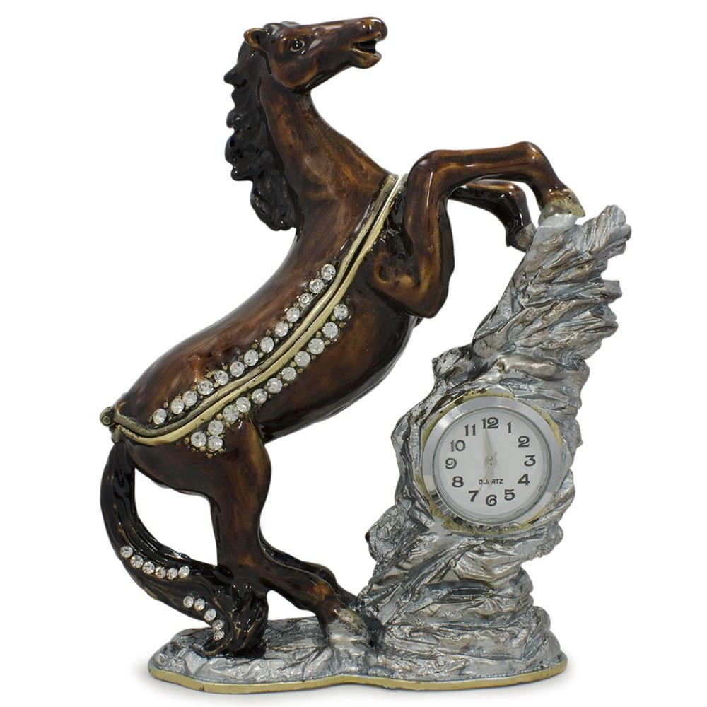 Jeweled Noble Horse with Clock Trinket Box Figurine 4.5 Inches