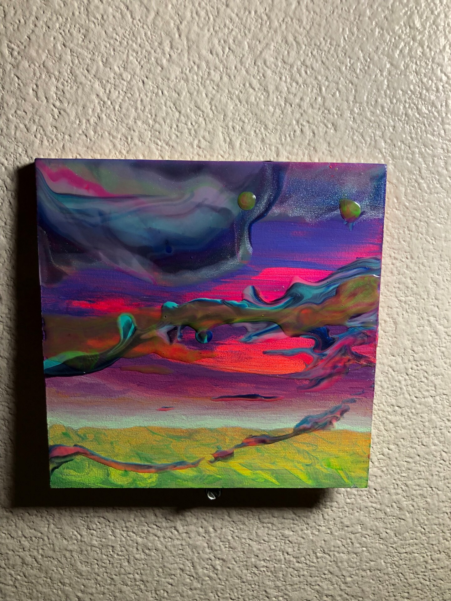 Fluorescent Clouds 2 - Neon Acrylic and Oil Paint on Wood Panel