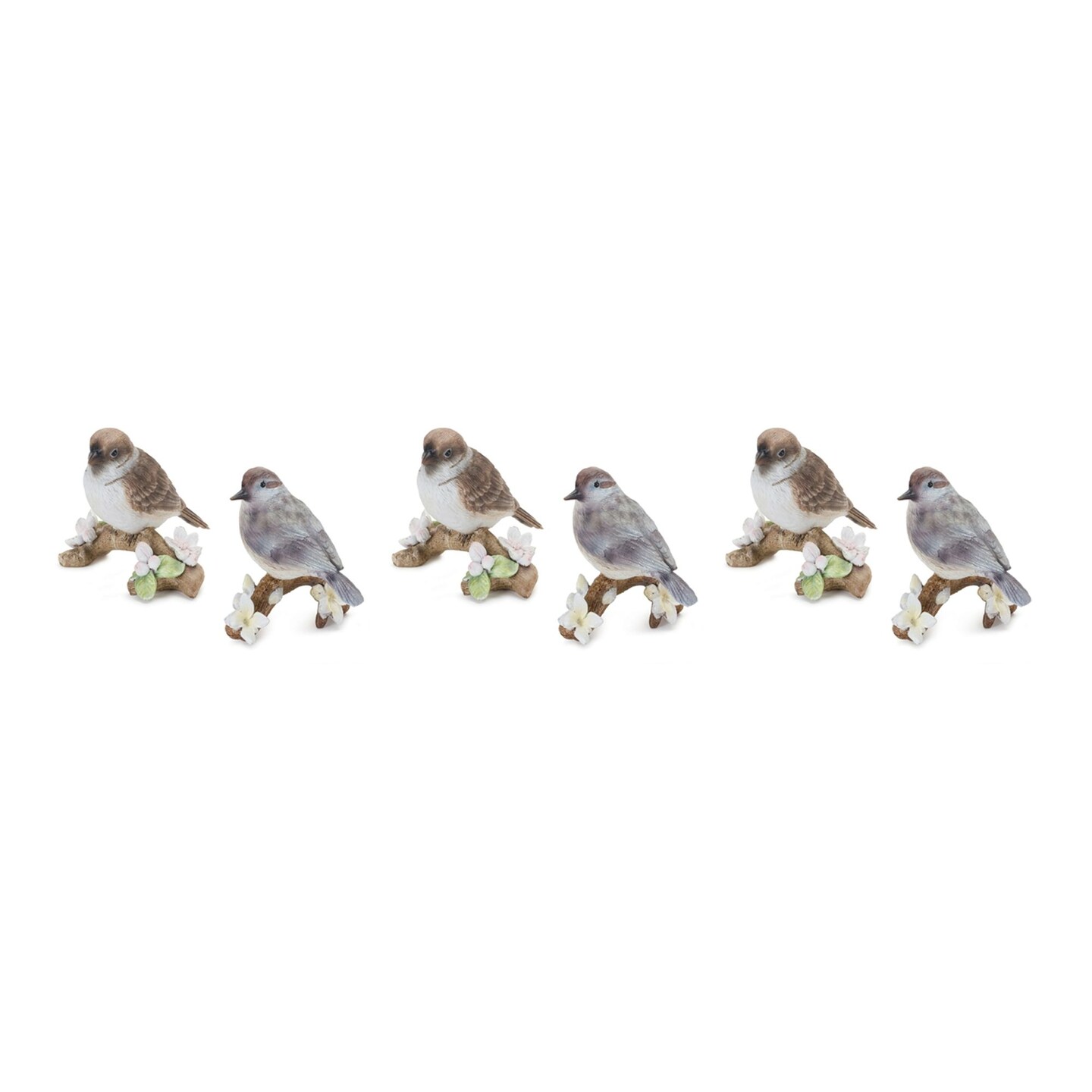 Melrose Set of 6 Bird on Branch Tabletop Figurines 4.5&#x22;