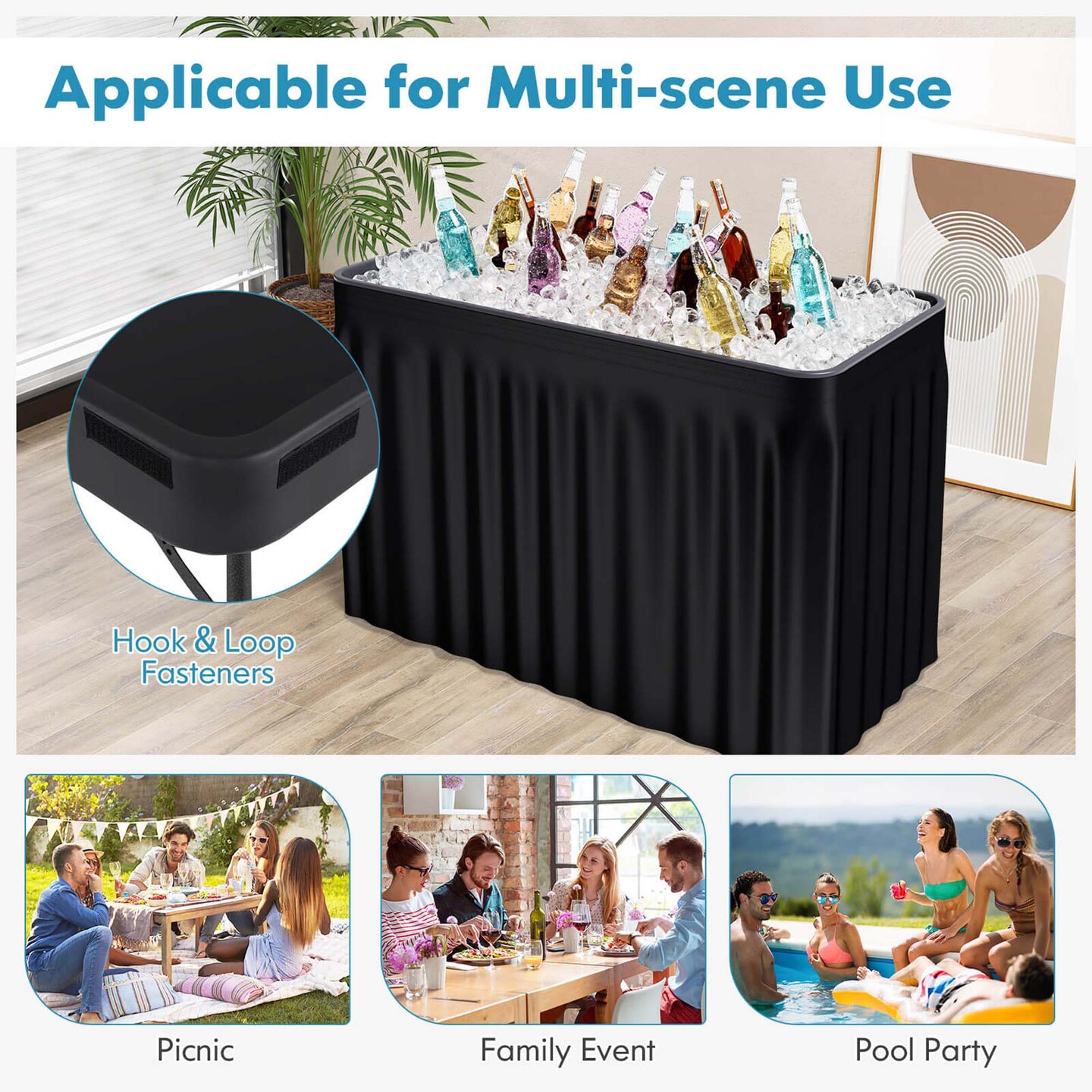 Costway 4 Foot Party Ice Cooler Folding Table Plastic with Matching Skirt Black/White