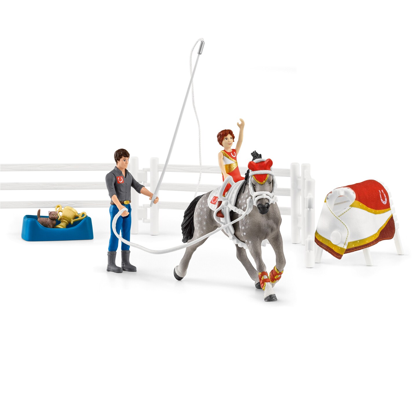 Schleich Horse Club: Mia&#x27;s Vaulting Set - 18 Piece Playset, Horse &#x26; Rider Figurines, Horse Show Trainer, Kitten &#x26; Trophy Accessories
