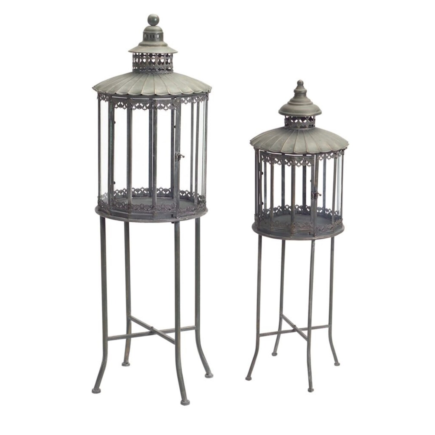 Melrose Metal Outdoor Candle Lanterns with Stand - 53” - Set of 2