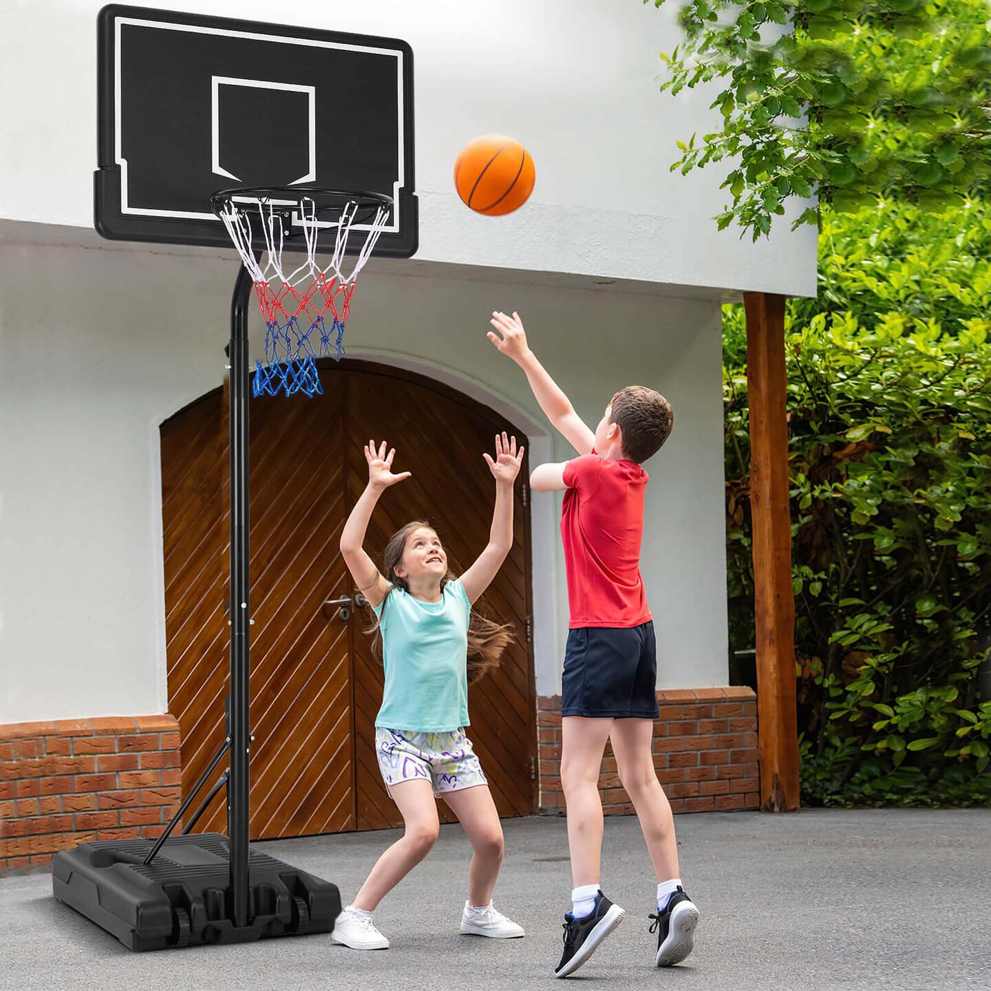 Costway 6.9-8.5 FT Portable Outdoor Basketball Hoop with Shatterproof PC Backboard