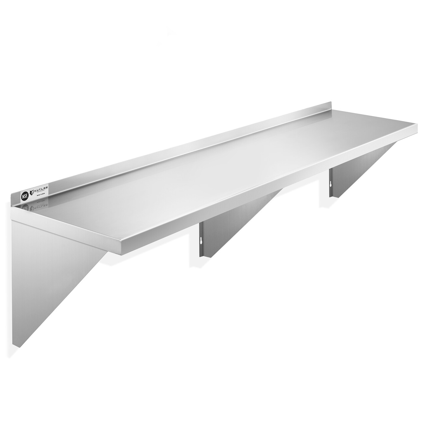 KUTLER Stainless Steel Shelf, NSF Commercial Wall Mount Shelves with Backsplash, Floating Metal Shelving for Restaurant, Kitchen, Home, Garage