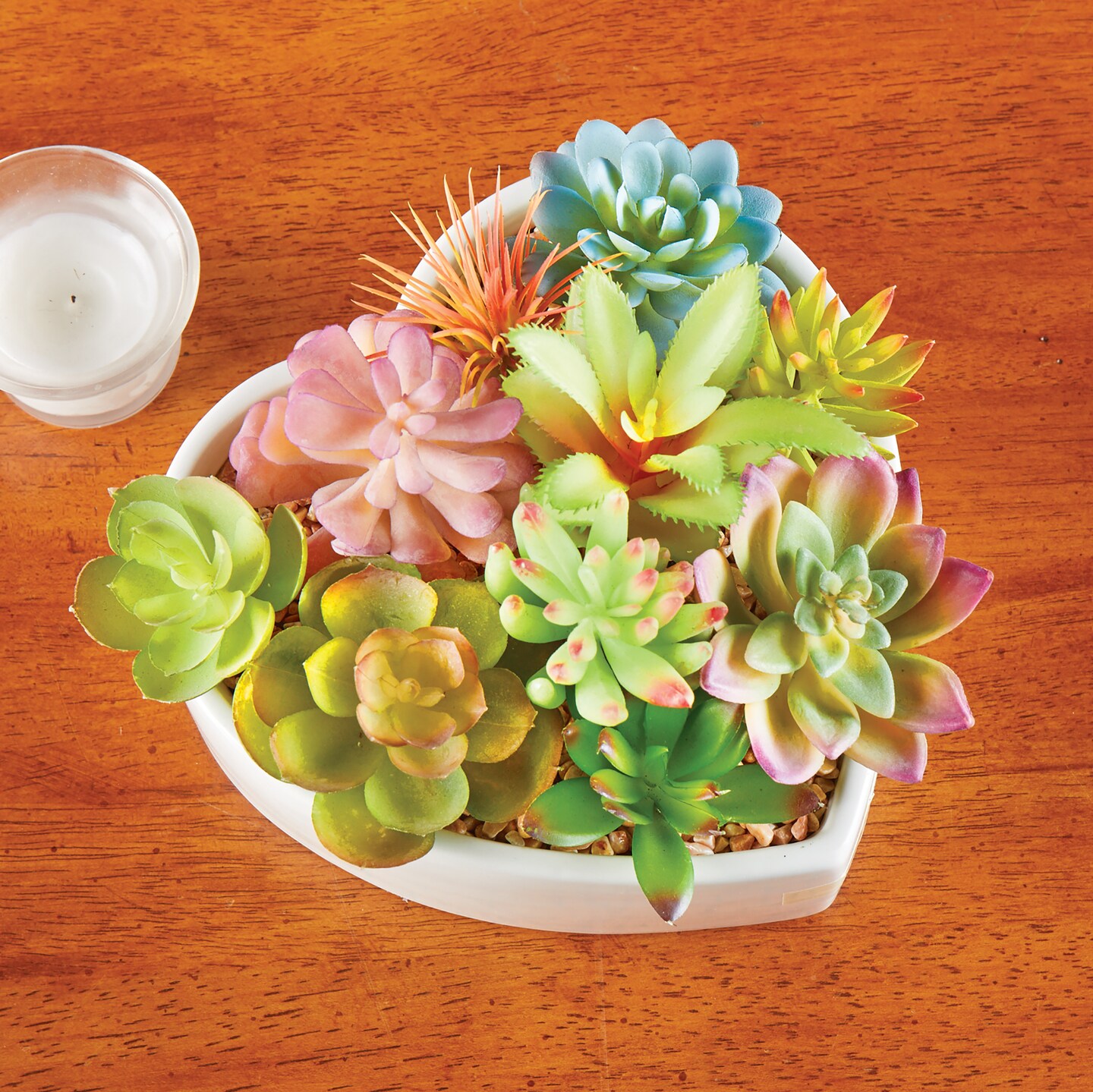 Collections Etc Artificial Succulent Arrangement in White Ceramic Heart-Shaped Pot