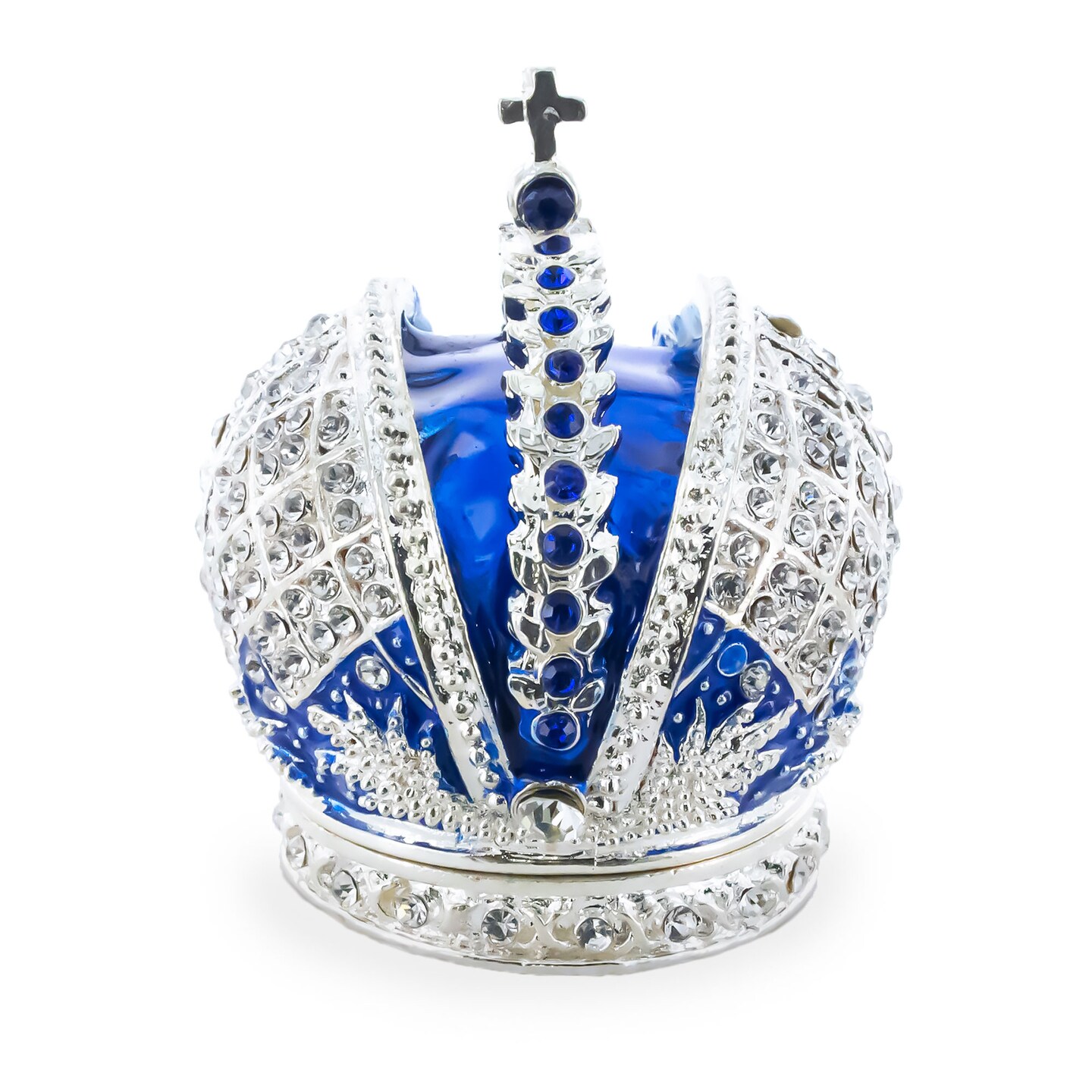Royal Crown with Cross in Blue Enamel Jewelry Trinket Box Figurine