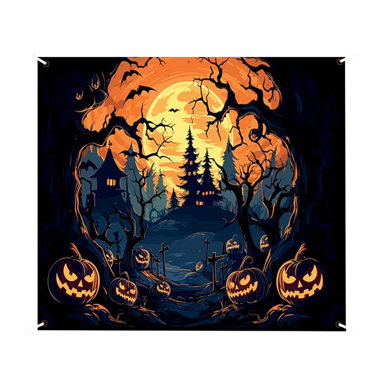 Halloween Garage Door Decoration Pumpkin Castle Garage Door Banner Hanging Halloween Backdrop Mural For Wall Window Yard