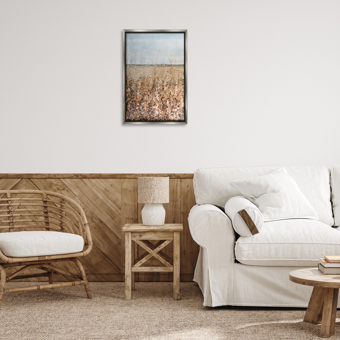 Stupell Industries Neutral Meadow Sprigs Framed Floater Canvas Wall Art Design by June Erica Vess