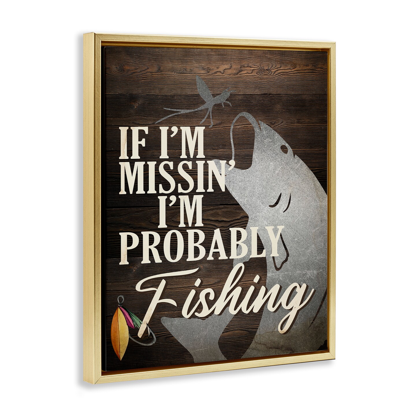 Stupell Industries Rustic Probably Fishing Framed Floater Canvas Wall Art Design by Kim Allen