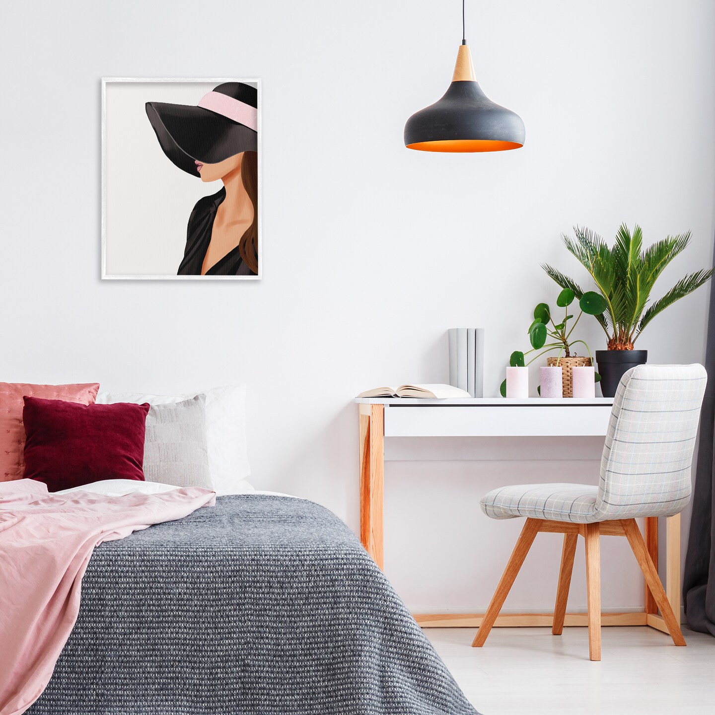 Stupell Industries Shaded Woman Large Hat Framed Giclee Wall Art Design by Saba Rauf