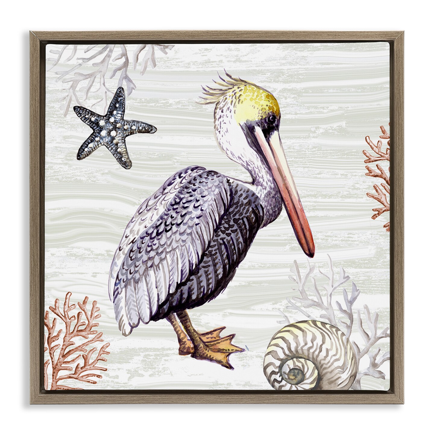 Stupell Industries Beach Bird Pelican Framed Floater Canvas Wall Art ...