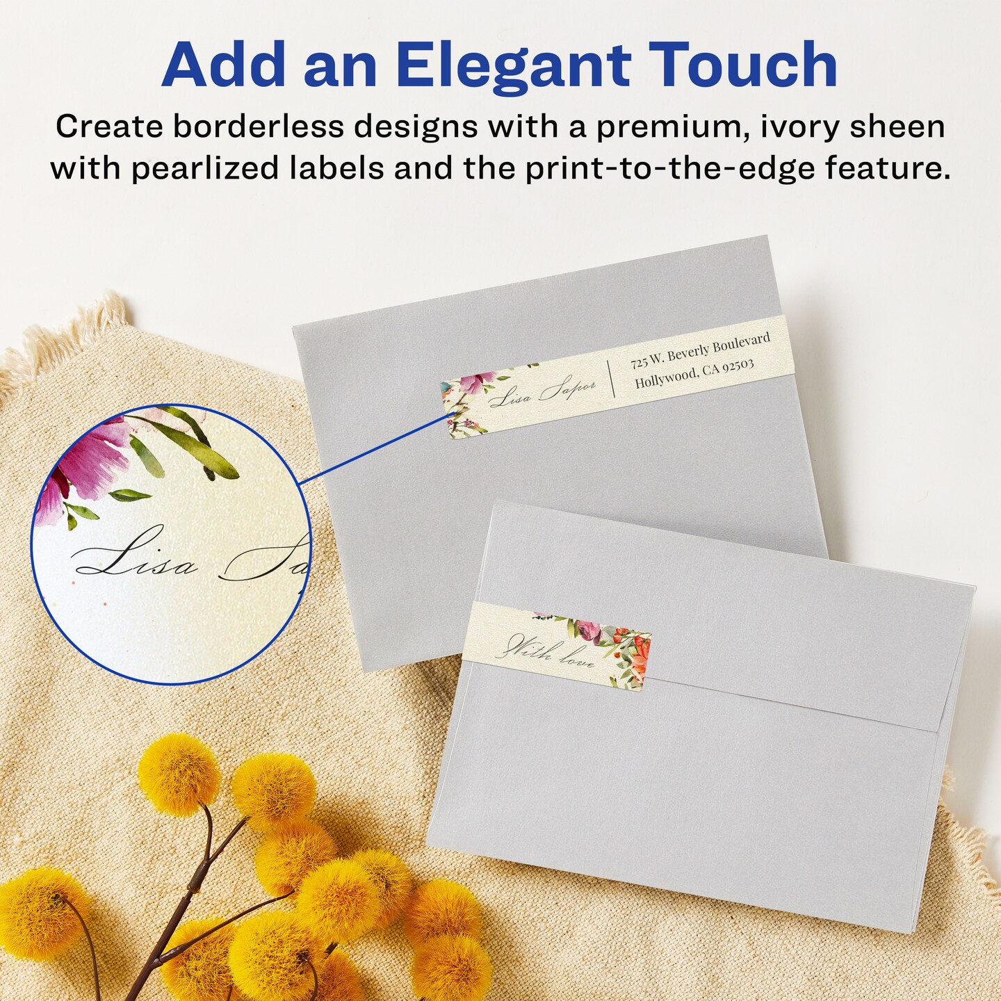 Avery Pearlized Ivory Rectangle Labels with Sure Feed Technology, Print-to-the-Edge, 2.25&#x22; x 7.75&#x22;