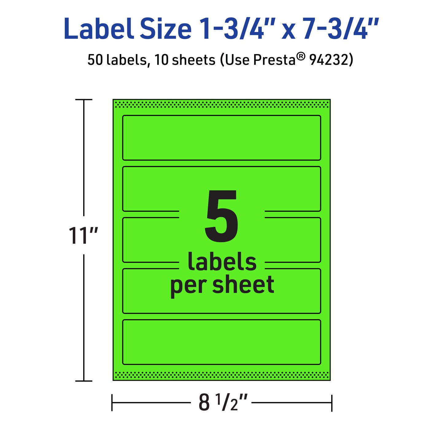 Avery Neon Green Paper Labels, 1.75&#x22; x 7.75&#x22; Rectangle