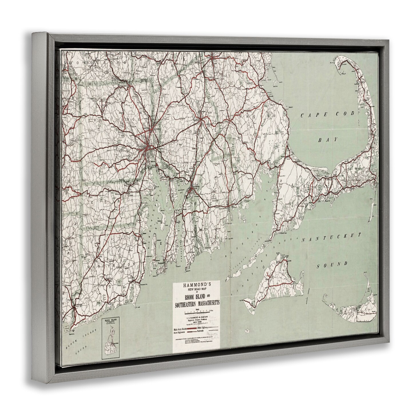 Stupell Industries Cape Cod &#x26; RI Map Framed Floater Canvas Wall Art Design by Graffi*tee Studios