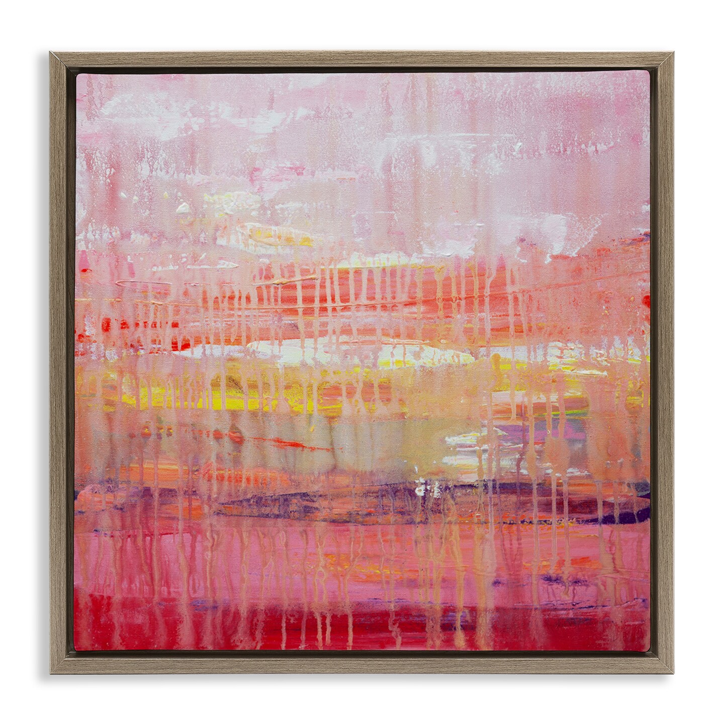 Stupell Industries Dripping Paint on Pink Framed Floater Canvas Wall Art Design by Hilary Winfield