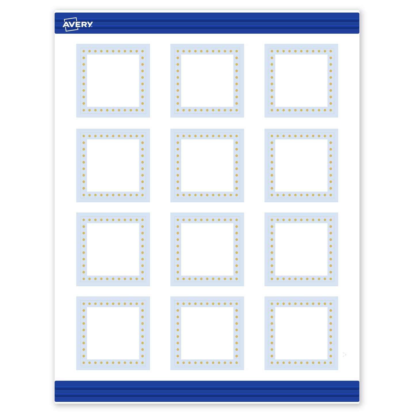 Avery Printable Square Cards, Gold Dots with Blue Border, 2&#x22; x 2&#x22;, Matte White Square Cards, Laser/Inkjet, 120ct, Great for Business Cards
