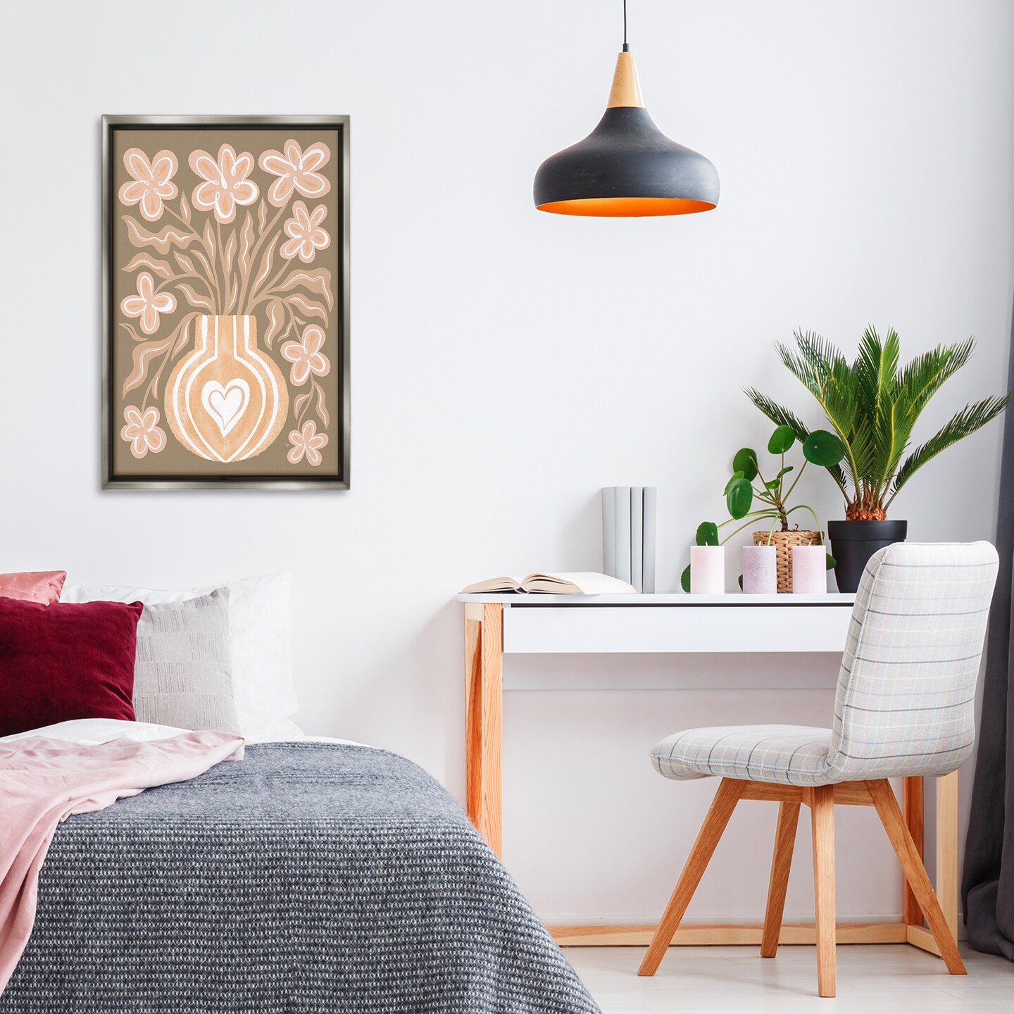 Stupell Industries Pink Retro Flower Vase Framed Floater Canvas Wall Art Design by Martina Pavlova