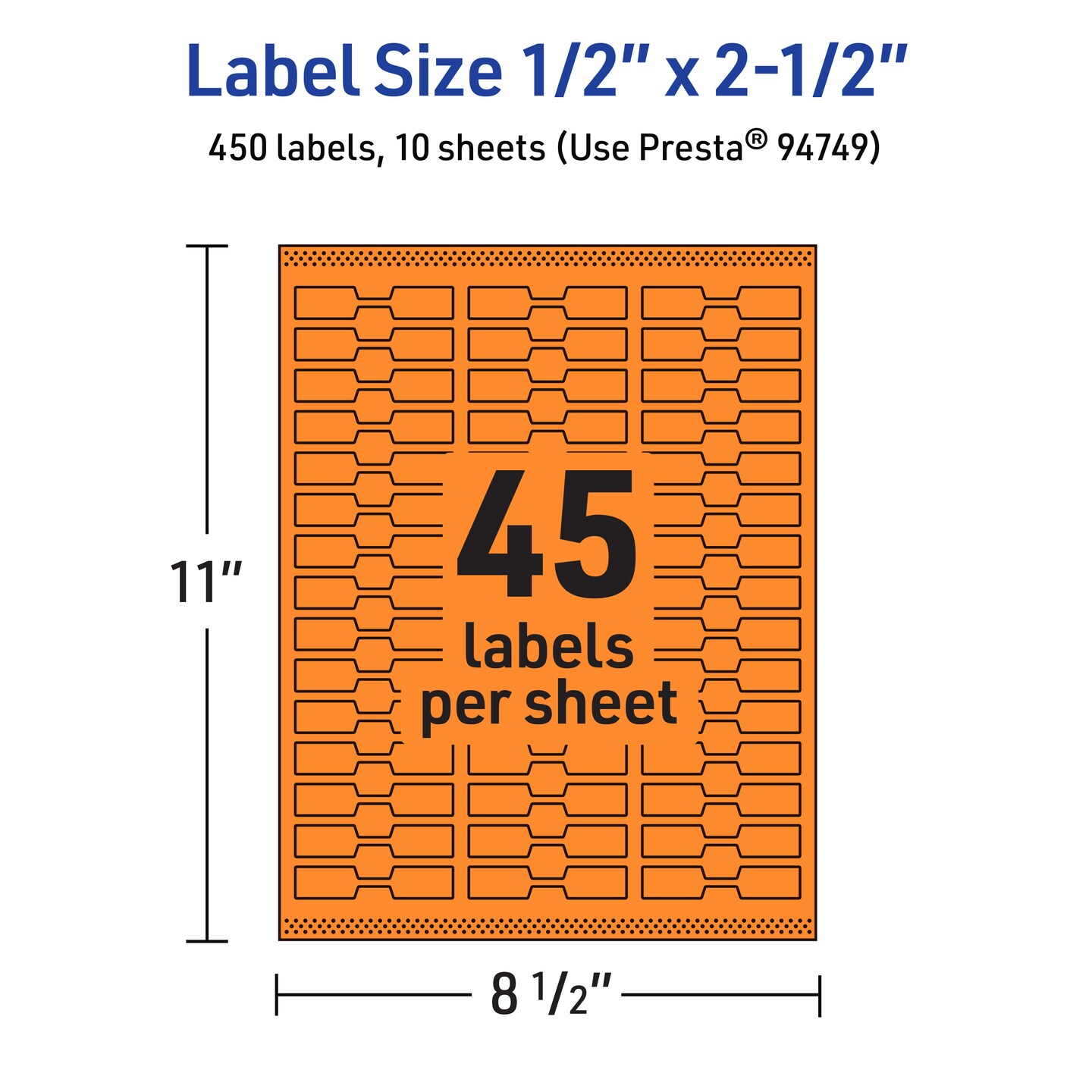 Avery Bright Orange Paper Labels, 0.5&#x22; x 2.5&#x22; Barbell