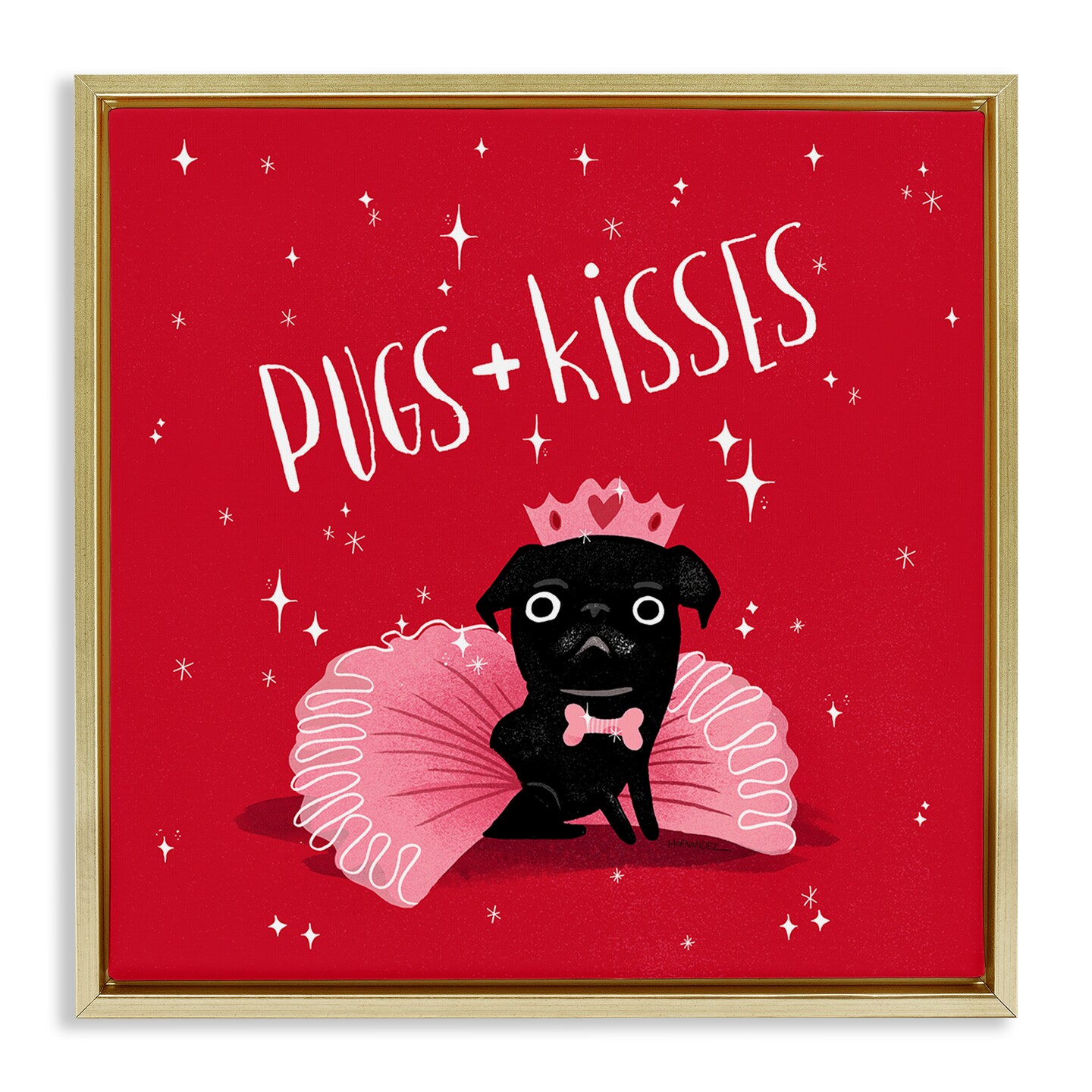 Stupell Industries Pugs &#x26; Kisses on Red Framed Floater Canvas Wall Art Design by Leeza Hernandez